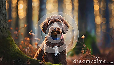 cheerful brown cocker spaniel in the forest Stock Photo