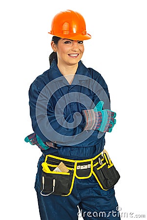 Cheerful builder woman Stock Photo