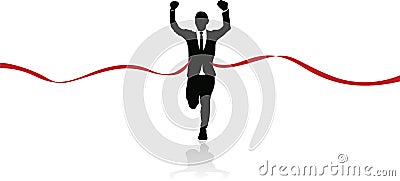 Cheerful businessman crossing the finish line of racing track Stock Photo