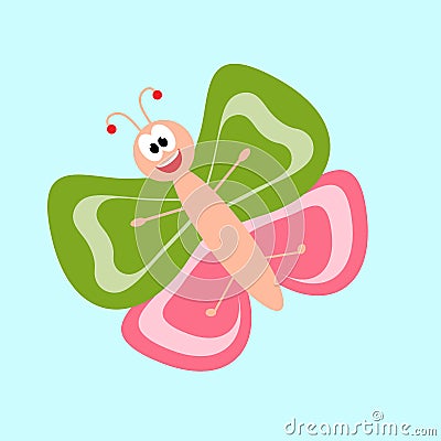 Cheerful butterfly with a cute face. Cartoon character. Isolated illustration for design. Vector Illustration