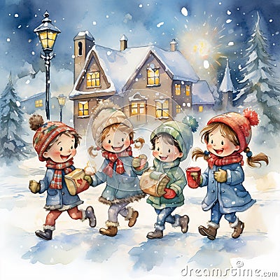 Cheerful Carolers: Musical Enthusiasm Spreading Festive Joy Stock Photo