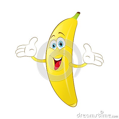 Cheerful Cartoon banana raising his hand Vector Illustration