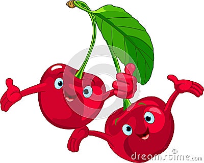 Cheerful Cartoon Cherries character Vector Illustration