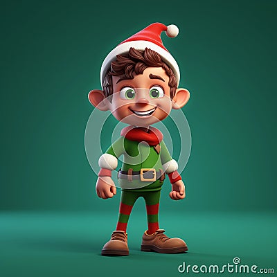 cheerful cartoon Christmas elf with minimalist background Stock Photo