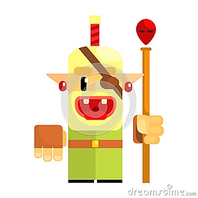 Cheerful cartoon gnome pirate. Fairy tale, fantastic, magical colorful character Vector Illustration