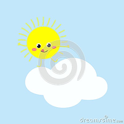 Cheerful cartoon sun on a cloud vector illustration Vector Illustration