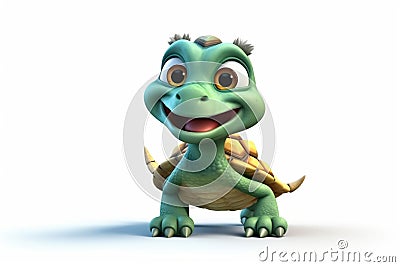 Cheerful Cartoon Turtle: Transparent Background. AI Stock Photo