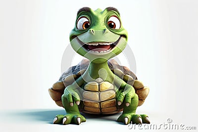 Cheerful Cartoon Turtle: Transparent Background. AI Stock Photo