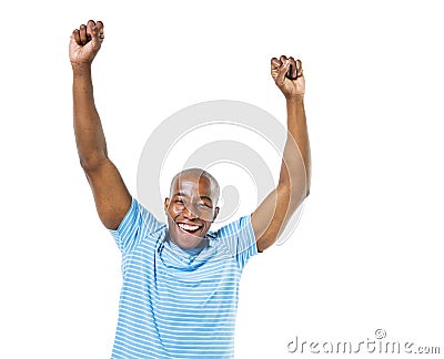 Cheerful Casual African Man Celebrating Stock Photo