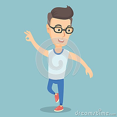 Cheerful caucasian man dancer dancing. Vector Illustration