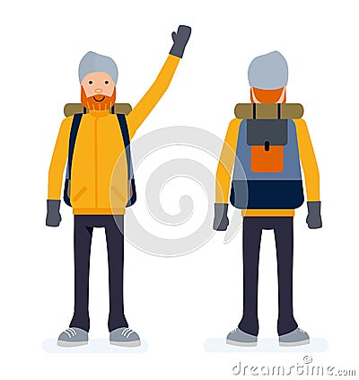 Cheerful caucasian white climber. Young smiling mountaineer. Cartoon flat illustration isolated on white background Cartoon Illustration