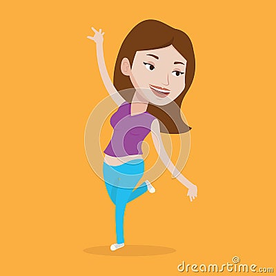 Cheerful caucasian woman dancer dancing. Vector Illustration