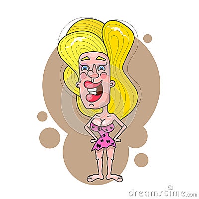 A cheerful cave girl, stone age character Vector Illustration