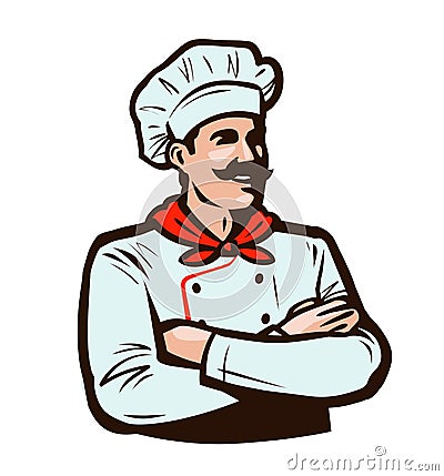 Cheerful chef in cook hat. Cooking, food concept. Cartoon vector illustration Vector Illustration