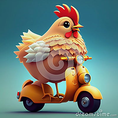 cheerful chicken on a scooter Cartoon Illustration