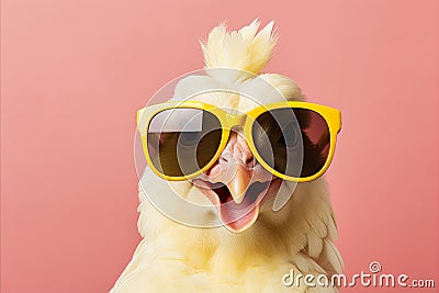 Cheerful chicken with style on pastel background, perfect for fashion shot with text space Stock Photo