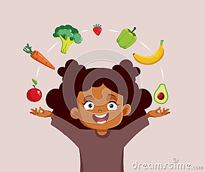 Cute Little Girl Presenting Healthy Diet Options Vector Cartoon Vector Illustration