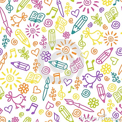 Cheerful childlike seamless pattern Vector Illustration