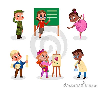 Cheerful Children Depicting Different Profession and Occupation Vector Set Stock Photo