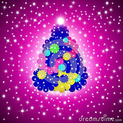 Cheerful Christmas Greeting card, fir multicolor flowers Stock Photo