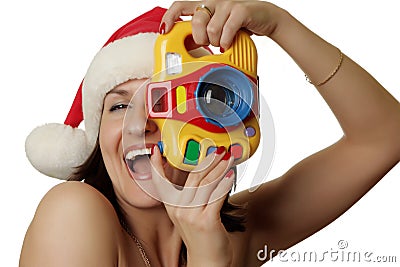 The cheerful christmas photographer Stock Photo