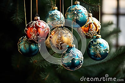Cheerful Christmas tree holiday. Generate Ai Stock Photo