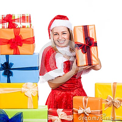 Cheerful Christmas woman with presents Stock Photo