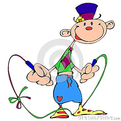 Cheerful clown with a skipping rope Vector Illustration