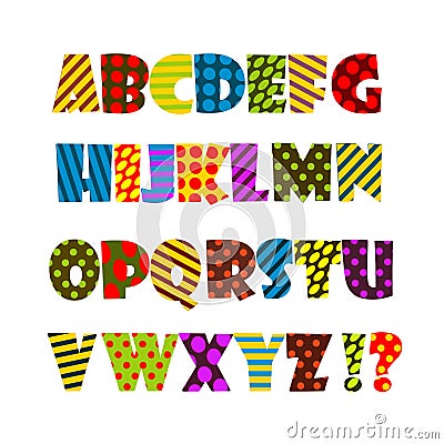 Cheerful colored English alphabet. Vector illustration. Set of letters. Vector Illustration