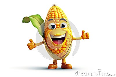 Cheerful Corn Cartoon Character on Transparent Background. AI Stock Photo