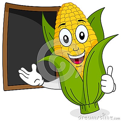 Cheerful Corn Cob with Menu Blackboard Vector Illustration