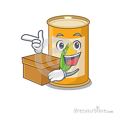 A cheerful corn tin cartoon design concept having a box Vector Illustration