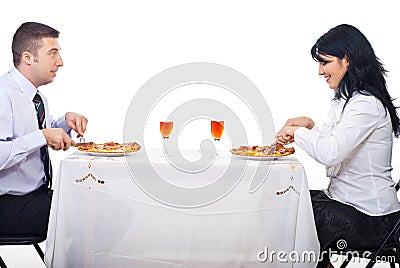 Cheerful couple eating pizza Stock Photo