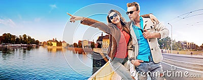 Cheerful couple enjoying a beautiful view Stock Photo