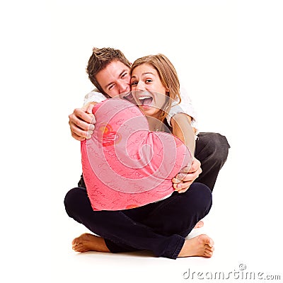 Cheerful couple with heart Stock Photo