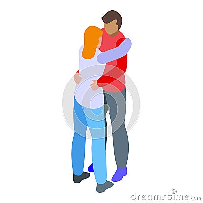 Cheerful couple meet icon isometric vector. Lovely people Stock Photo