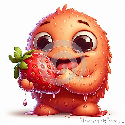 Cheerful Creature with Juicy Strawberry Stock Photo