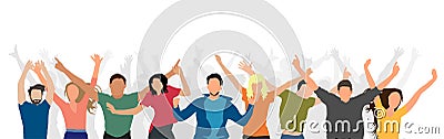 Cheerful crowd of people enjoy success, winning, victory, etc. Vector illustration. Applied clipping mask Vector Illustration