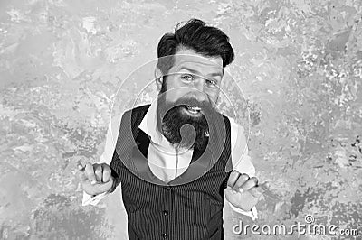 Cheerful and cunning. Charming jewish person. Bearded jewish man. Guy mature bearded stylish dressed in shirt and vest Stock Photo