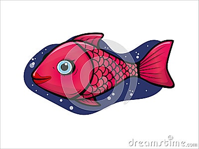 Cheerful, cute pink aquarium tropical clown fish girl Vector Illustration