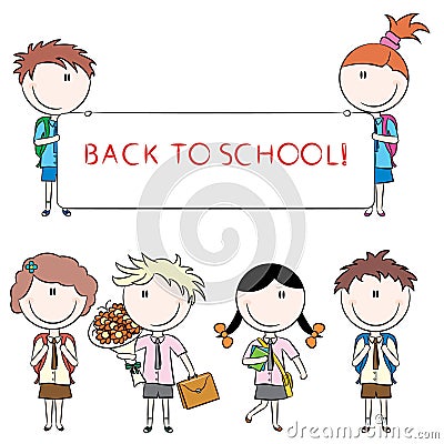 Cheerful cute school kids Vector Illustration