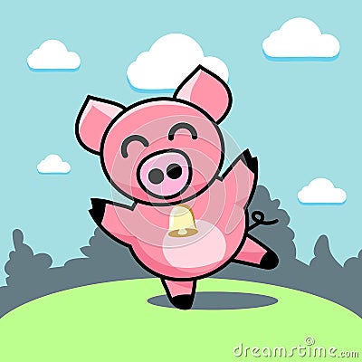 Cheerful dancing pig Vector Illustration