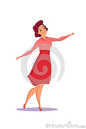 Cheerful dancing woman flat vector illustration Vector Illustration