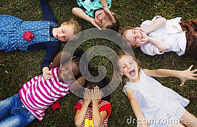 Cheerful diverse group of little children Stock Photo