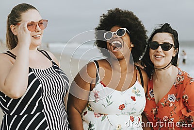 Cheerful diverse plus size women at the beach Stock Photo