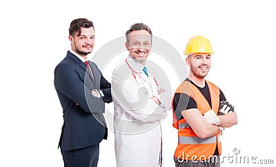 Cheerful doctor, businessman and builder Stock Photo