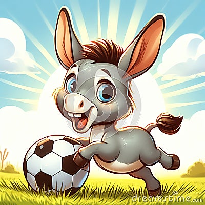 Cheerful donkey smiling. Generative AI Cartoon Illustration