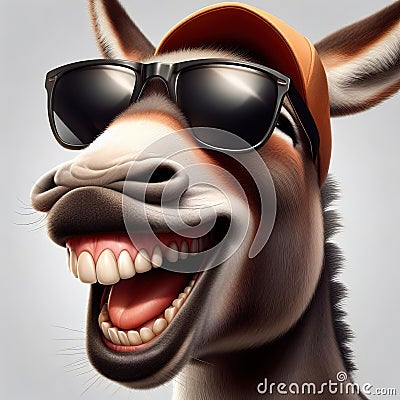 Cheerful donkey smiling. Generative AI Cartoon Illustration