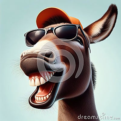 Cheerful donkey smiling. Generative AI Cartoon Illustration