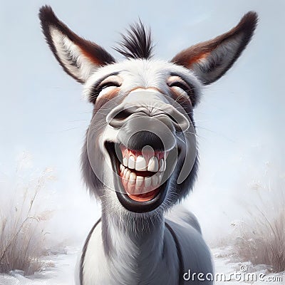 Cheerful donkey smiling. Generative AI Cartoon Illustration